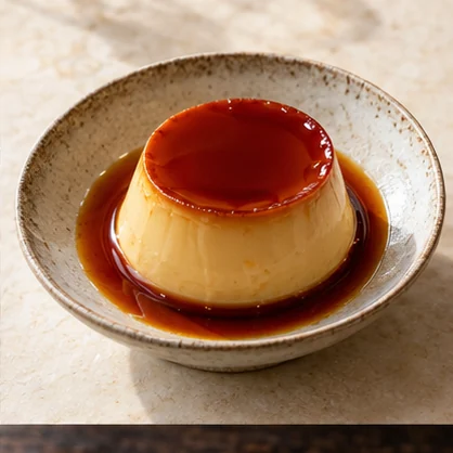カラメルを添えたプリンの生成イメージ